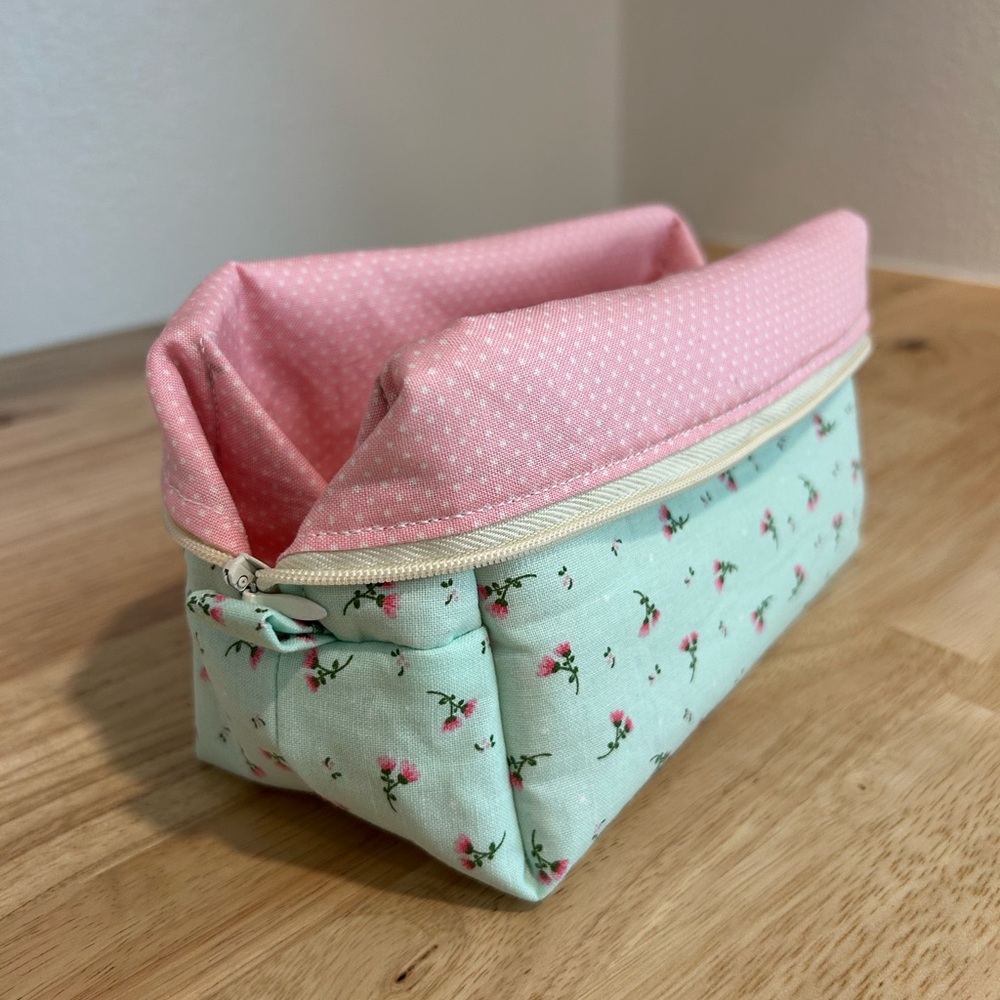 Floral Mint and Pink Cosmetic Bag